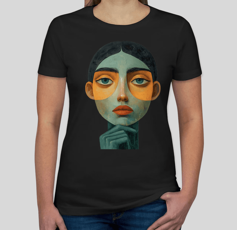 Women's Fitted Graphic Tee – Abstract Portrait Design