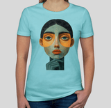 Women's Fitted Graphic Tee – Abstract Portrait Design