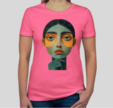 Women's Fitted Graphic Tee – Abstract Portrait Design