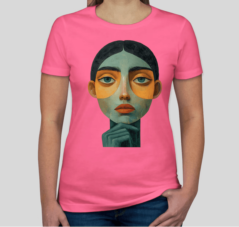 Women's Fitted Graphic Tee – Abstract Portrait Design