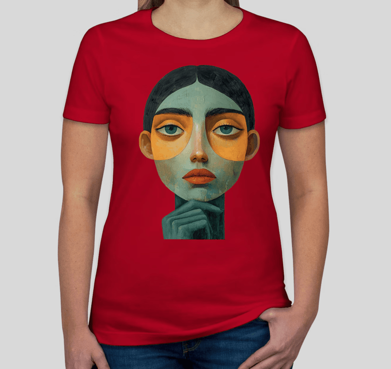 Women's Fitted Graphic Tee – Abstract Portrait Design