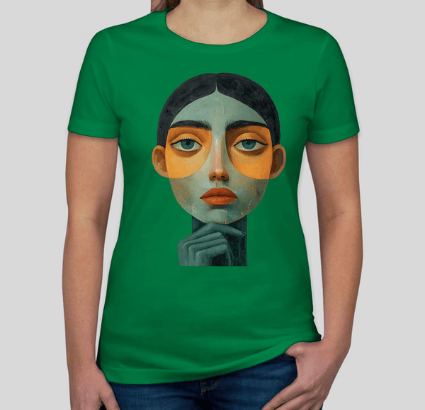 Women's Fitted Graphic Tee – Abstract Portrait Design